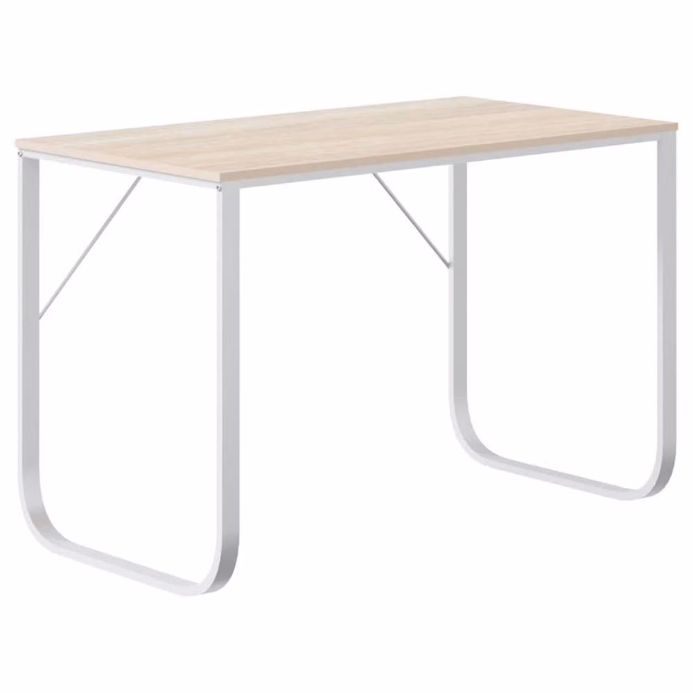 Berkfield Home Computer Desk in White and Oak, W/D/H: 110 x 60 x 73 cm – 2