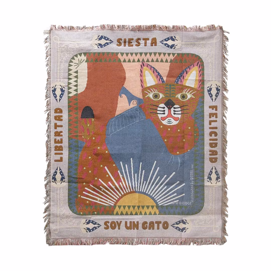 DETAIL OAX Cat Woven Throw Blanket, Multicolour, W/D/H: 120 x 146 x 1 cm