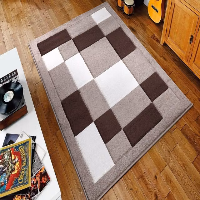Havana Hand Carved Thick Rectangular Area Rug in Beige and Brown, 150 cm