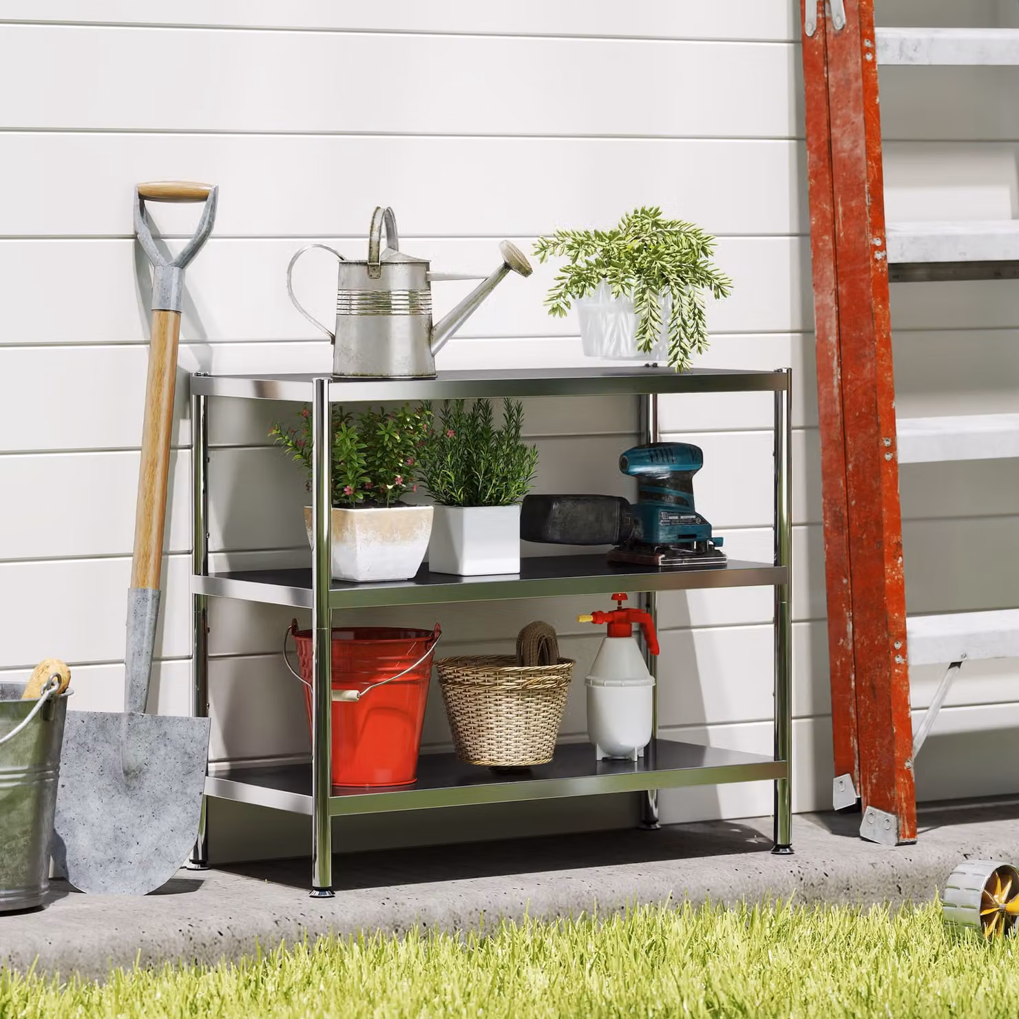 HOMCOM 3-Tier Silver Bakers Rack with Adjustable Shelves and Kitchen Storage – 7