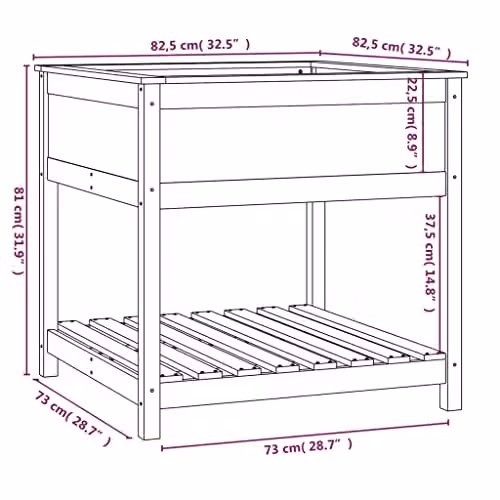 vidaXL Planter with Shelf in Black Solid Pine Wood W/D/H: 82.5 x 82.5 x 81 cm – 3
