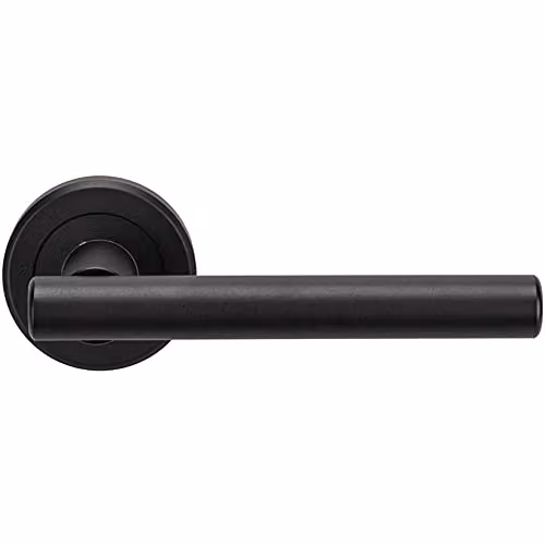 Loops Pair of Straight T-Bar Handles on Round Rose with Concealed Fixings in Matt Black Finish