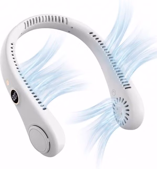 Dragodirect Portable Rechargeable Bladeless Digital Mini Neck Cooling Fan, White