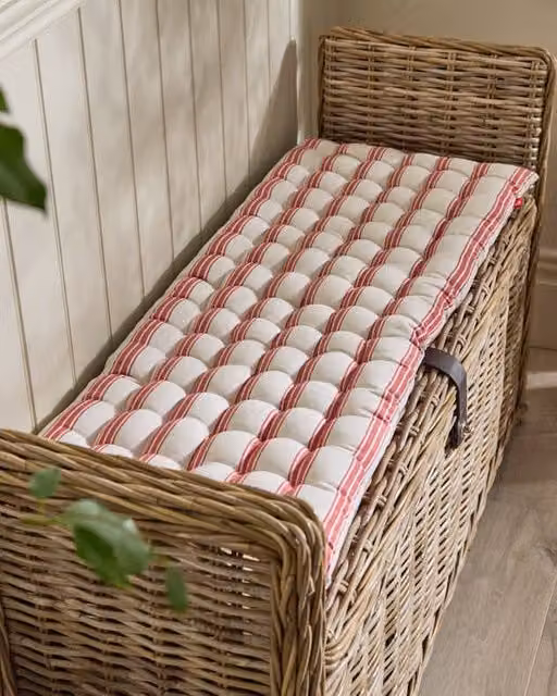 Dibor Red and Beige Striped Quilted Indoor Outdoor Garden Bench Cushion, W: 40 cm, L: 100 cm