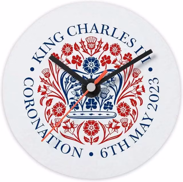 Uniqueful Personalised Commemorative Coronation of the King Round Wall Clock, Multicolour, Diameter: 30 cm – 1