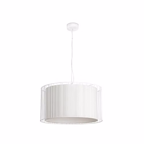 Netlighting Linda Round Suspended Pendant Light in White Metal and Fabric with E27 Socket