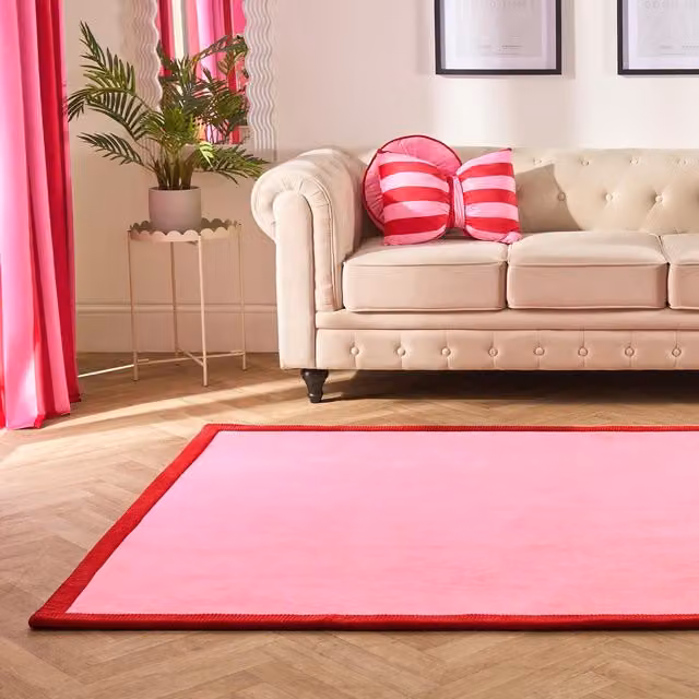 OHS Pink Contrast Border Non Slip Hand Tufted Hallway Runner Rug, W: 160 cm, L: 230 cm – 1