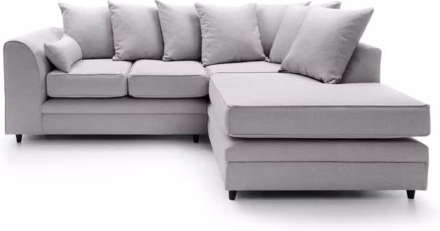Abakus Direct Darcy Right-Hand Corner Sofa in Light Grey Fabric with Pull-Out Drawer and Scatter Cushions