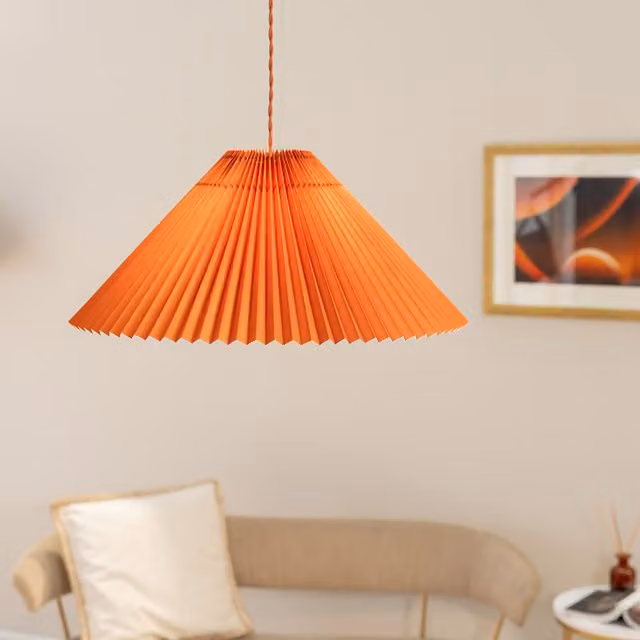 Akira Fabric Pleated Single Drop Ceiling Pendant Light with LED Bulb, Orange