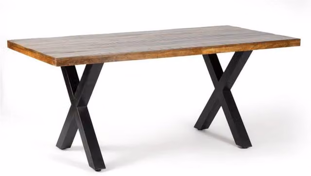 Jaipur Furniture Ltd Induse X-Frame Rectangular Dining Table in Brown and Black Mango Wood and Metal, W: 220 cm, D: 100 cm, H: 76 cm