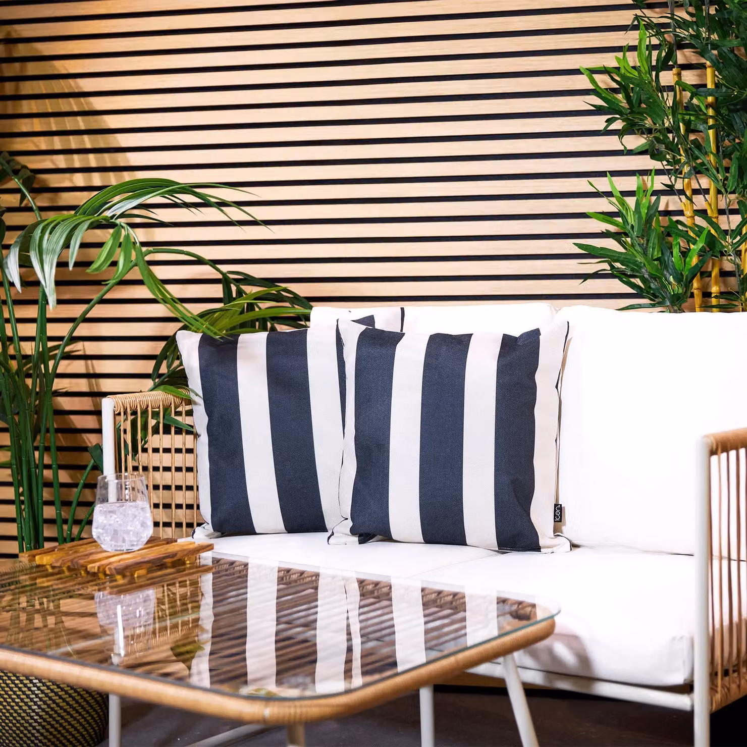 icon Boho Collection Indoor and Outdoor Cushions, Set of 2, Black and Multicolour, W/D/H: 43 x 43 x 43 cm – 1