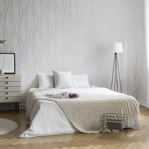 Boutique Tango Abstract Geometric Wallpaper in White and Silver – 2