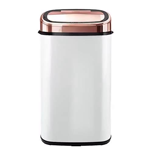 Tower Sensor Lid Kitchen Bin with Soft-Close Function, Stainless Steel, 58 Litre, White and Gold