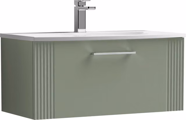 Balterley Wall Hung 1 Drawer Vanity Unit with Curved Basin, Satin Green, Width: 80 cm