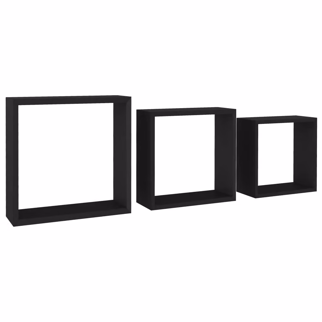 Berkfield Home Set of 3 Black MDF Wall Mounted Cube Shelves – 2