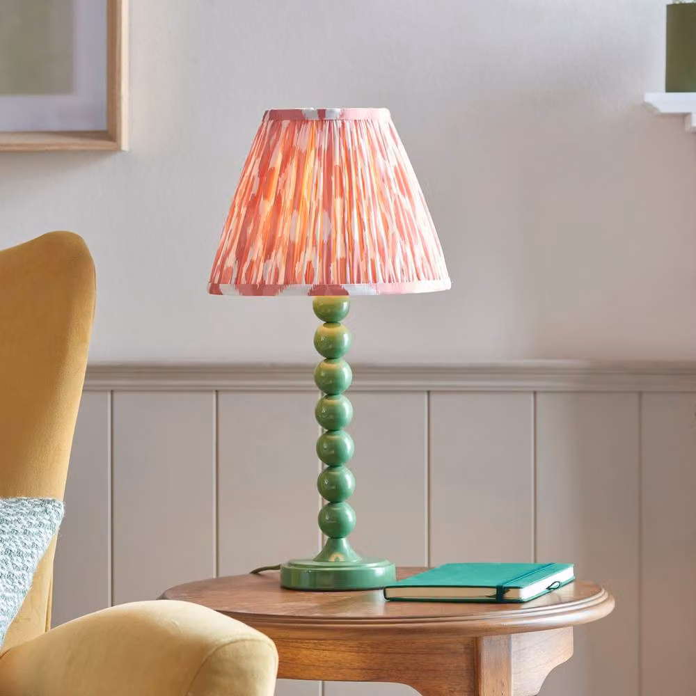 Netlighting Higgledy Gloss Green Table Lamp with Pink Multicolour Fabric Ikat Shade, E14, Shade Diameter: 25 cm – 2