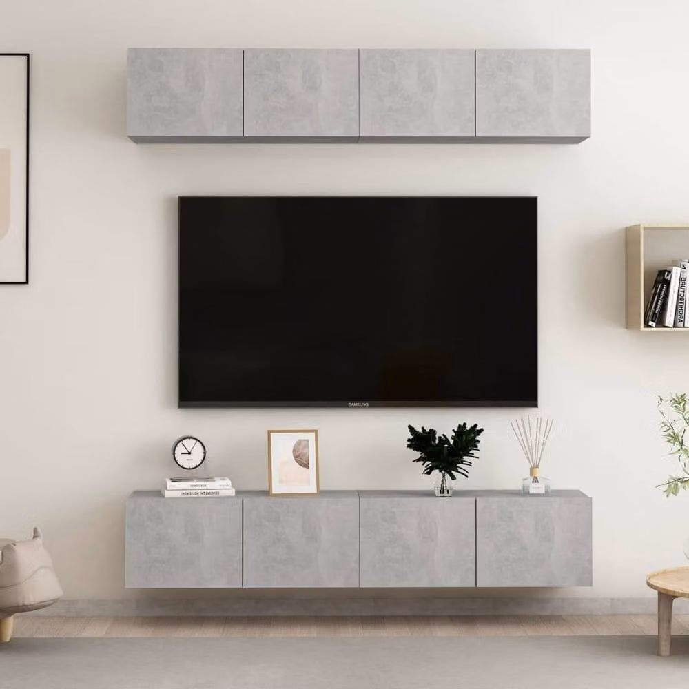 Berkfield Home Set of 4 Modern TV Cabinets in Concrete Grey, Engineered Wood, W/D/H: 80 x 30 x 30 cm – 1