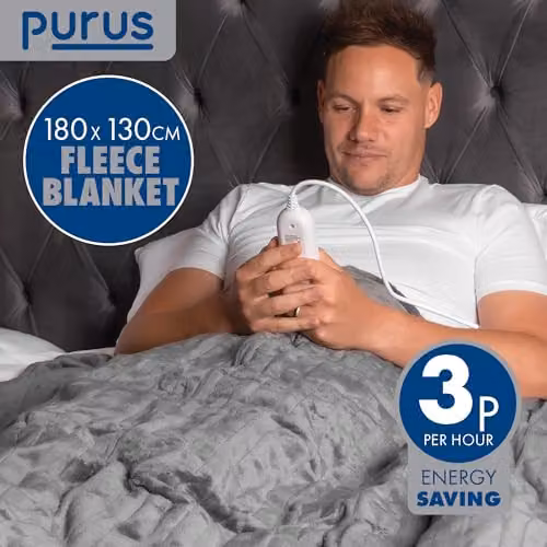 Purus Deluxe Grey XL Electric Heated Throw with Soft Fleece, Variable Heat and Timer Settings – 3
