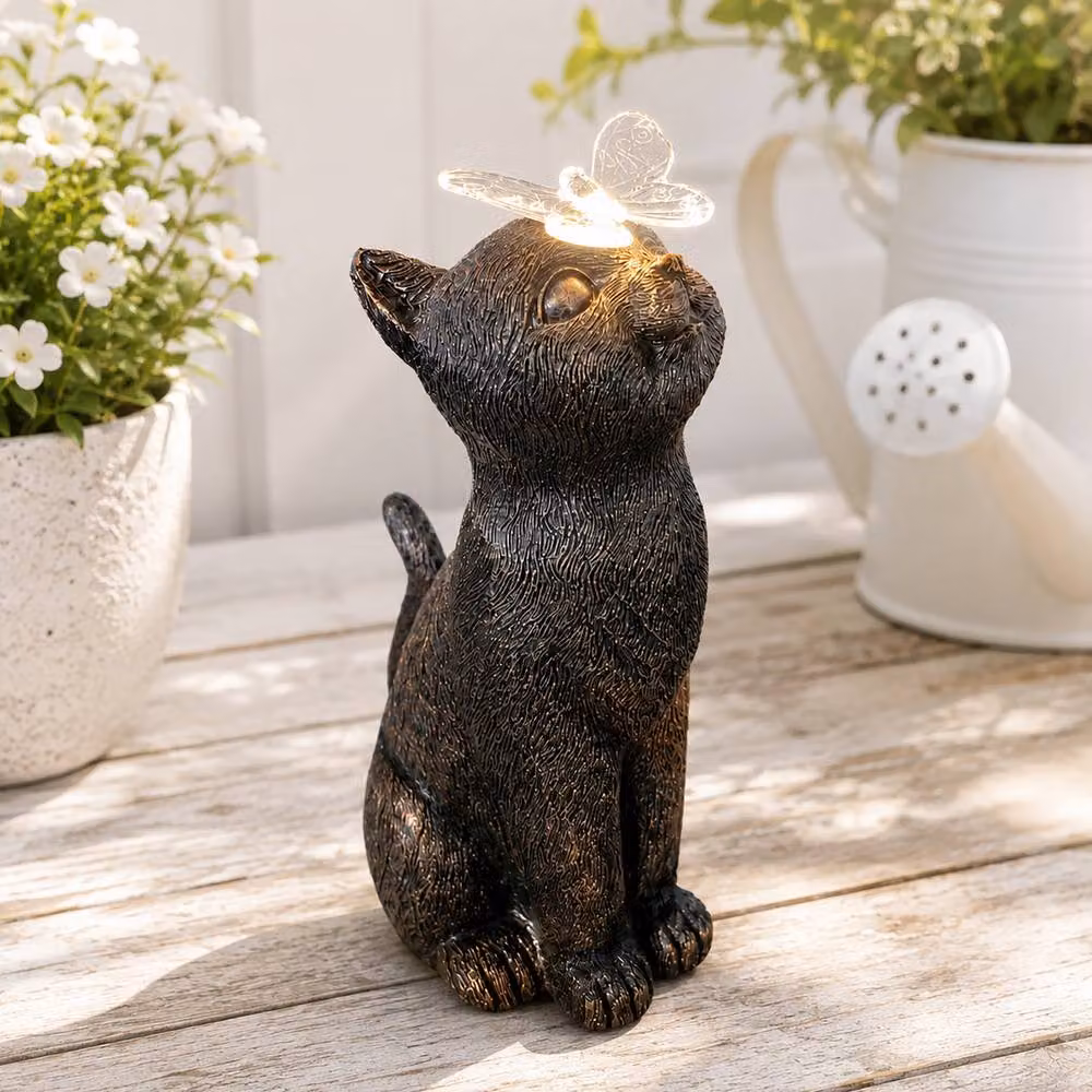 Marco Paul Solar Garden Cat Ornament with Butterfly in Bronze – 5