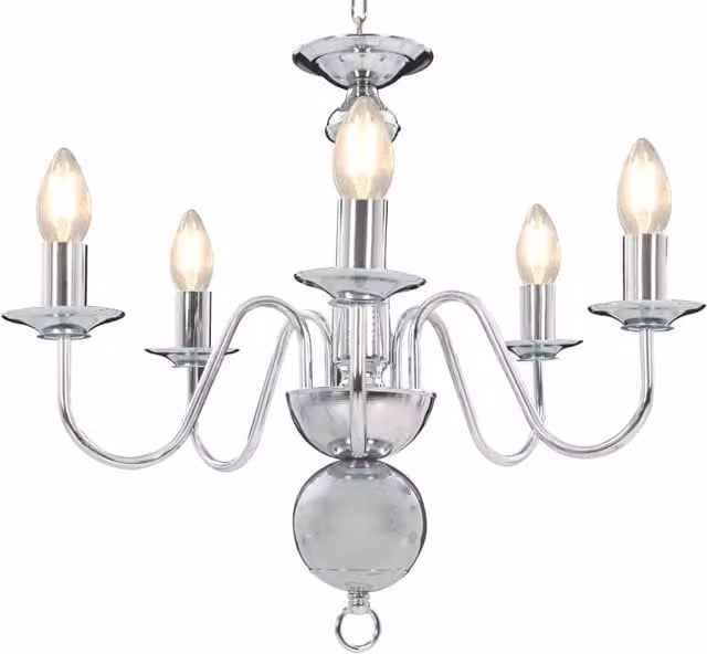 Berkfield Home Antique Silver Suspended Glass Chandelier with 5 x E14 Bulbs