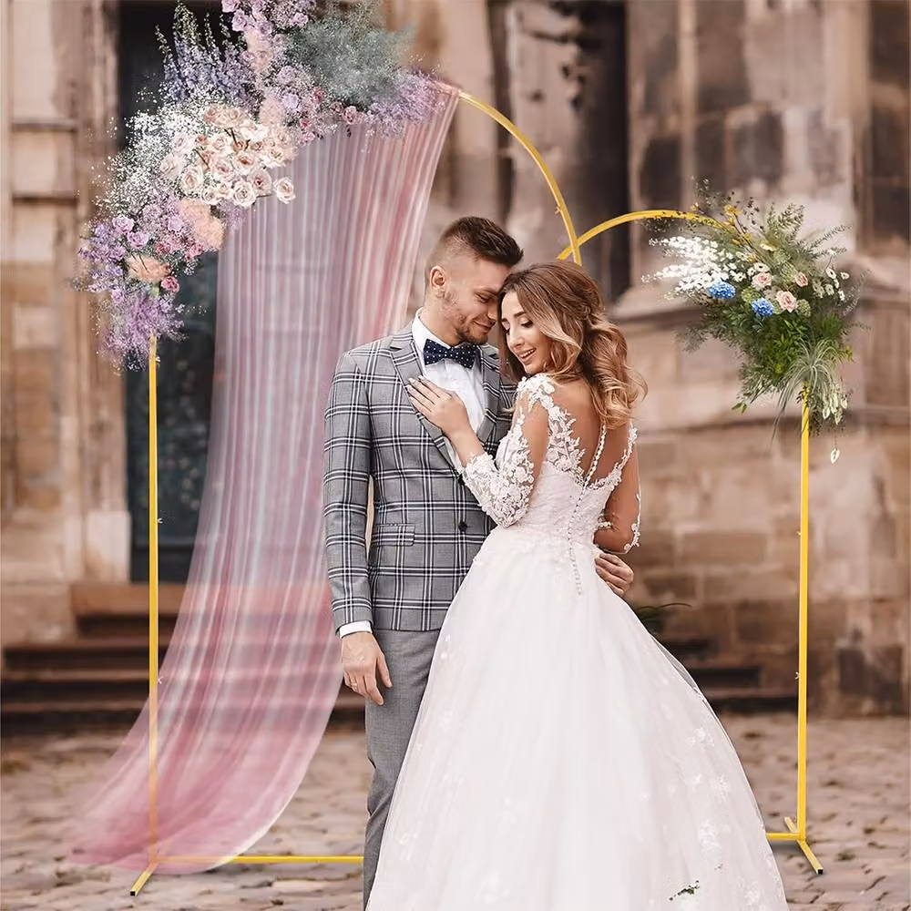 Ventryn Gold Metal Freestanding Round Wedding Arch and Floral Backdrop Stand – 4