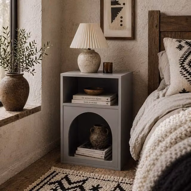 Wyld Haus Sarayo Faco Grey Bedside Table with 2 Open Compartments, W/D/H: 40 x 30 x 60 cm – 1