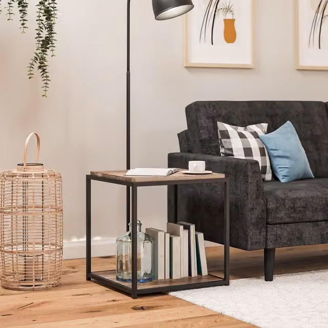 Novogratz Mid-Century Round End Table in Brown and Orange