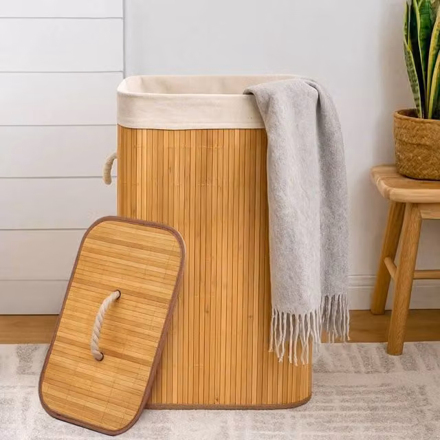 Marco Paul Collapsible Bamboo Laundry Washing Basket in Brown