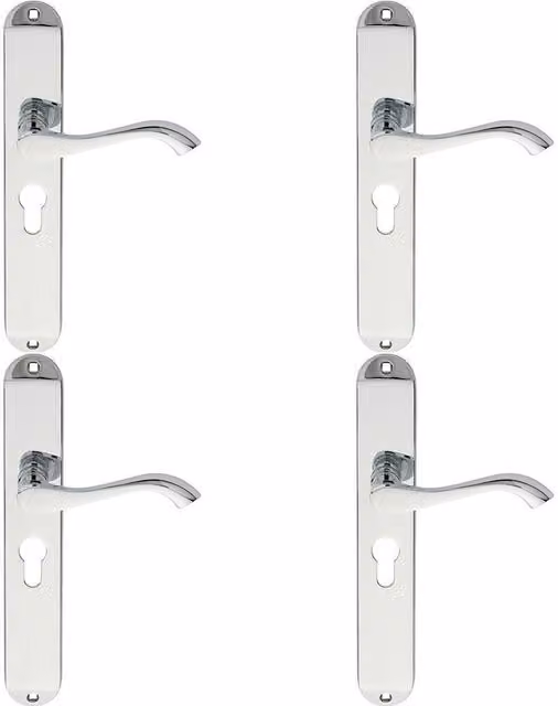 Loops 4 Pair Curved Lever on Long Slim Euro Lock Backplate, Polished Chrome, 241 x 40 mm