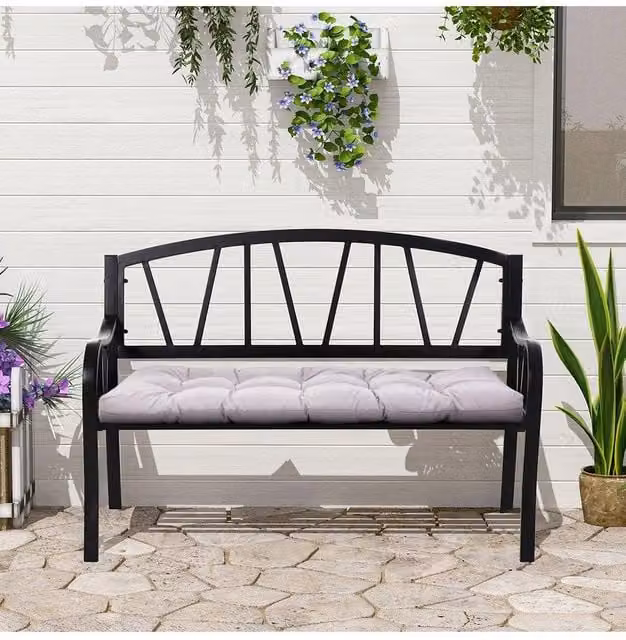Garden Sanctuary Grey Outdoor Waterproof and UV Resistant Polyester Bench Cushion, W: 130 cm, D: 50 cm
