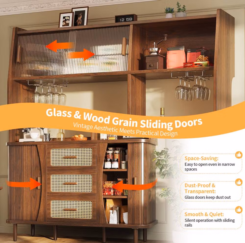 STILVORA Walnut Sideboard with Glass Sliding Doors in Brown – 5