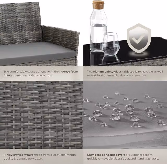 tectake Palese Modern Rattan Garden Furniture Set in Grey