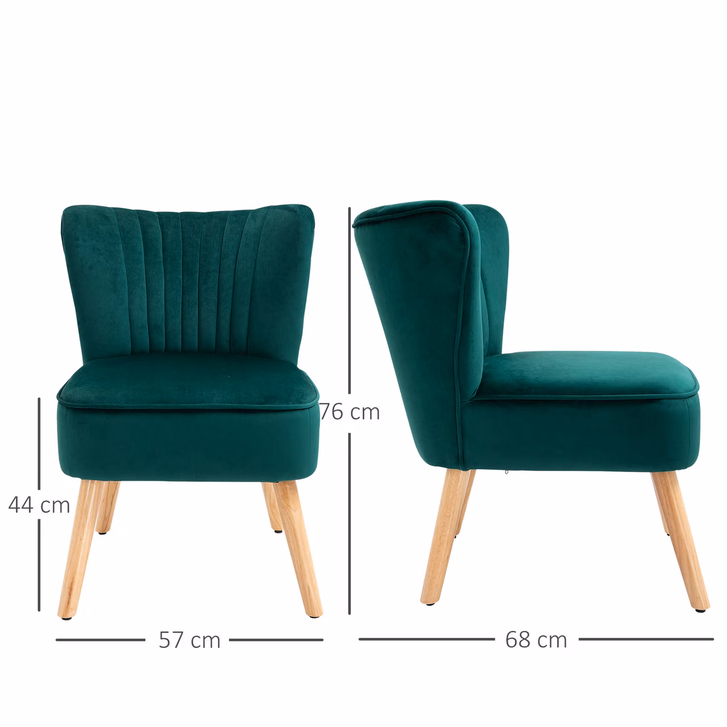HOMCOM Set of 2 Green Velvet Accent Chairs with Curved Tub Seat and Solid Rubberwood Frame – 3