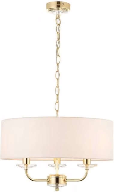 Netlighting Nixon 3 Light Multi Arm Ceiling Pendant in Gold and Brass with Crystal Details and E14 Base