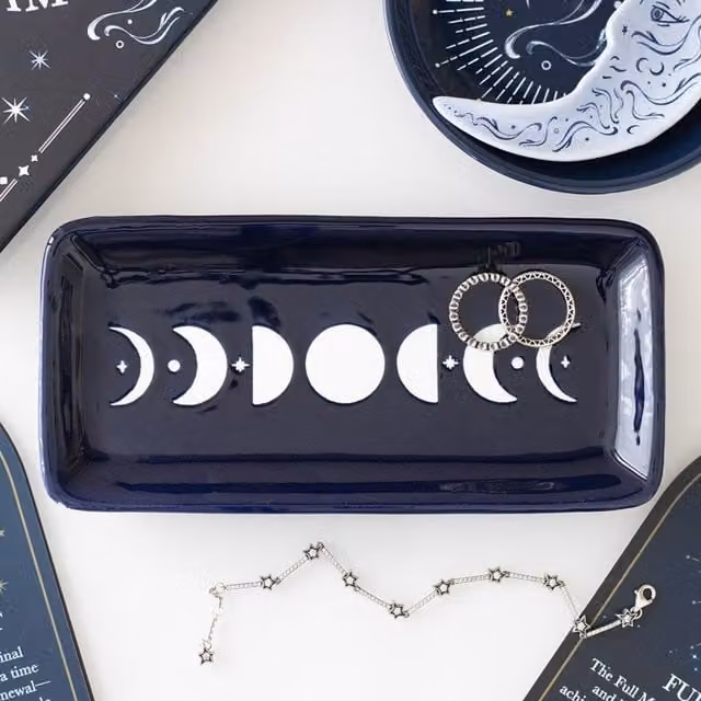 Kingsbury Gifts Blue Ceramic Moon Phase Rectangular Trinket Dish