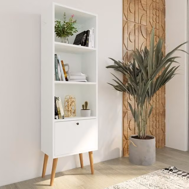 Bimossa Mid-Century White Wood Janus Bookcase