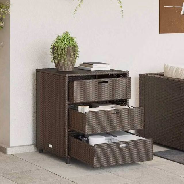 Berkfield Home Garden Storage Cabinet in Brown Poly Rattan and Steel, W/D/H: 55 x 59 x 69 cm