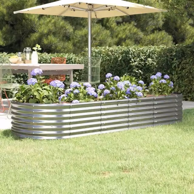 Berkfield Home Garden Powder-coated Steel Raised Bed in Silver, W/D/H: 224 x 80 x 36 cm