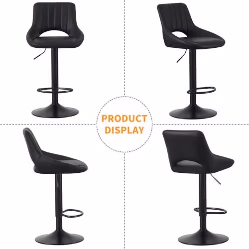 mcc direct Stacey Set of 2 Black Faux Leather Swivel Bar Stools with Backrest and Metal Base – 6