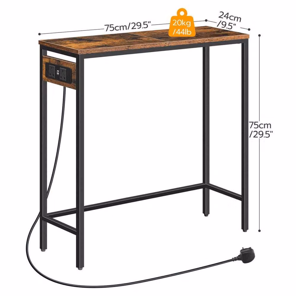 PAWNORA Rustic Brown Console Table with Power Outlets, W/D/H: 75 x 24 x 75 cm – 2