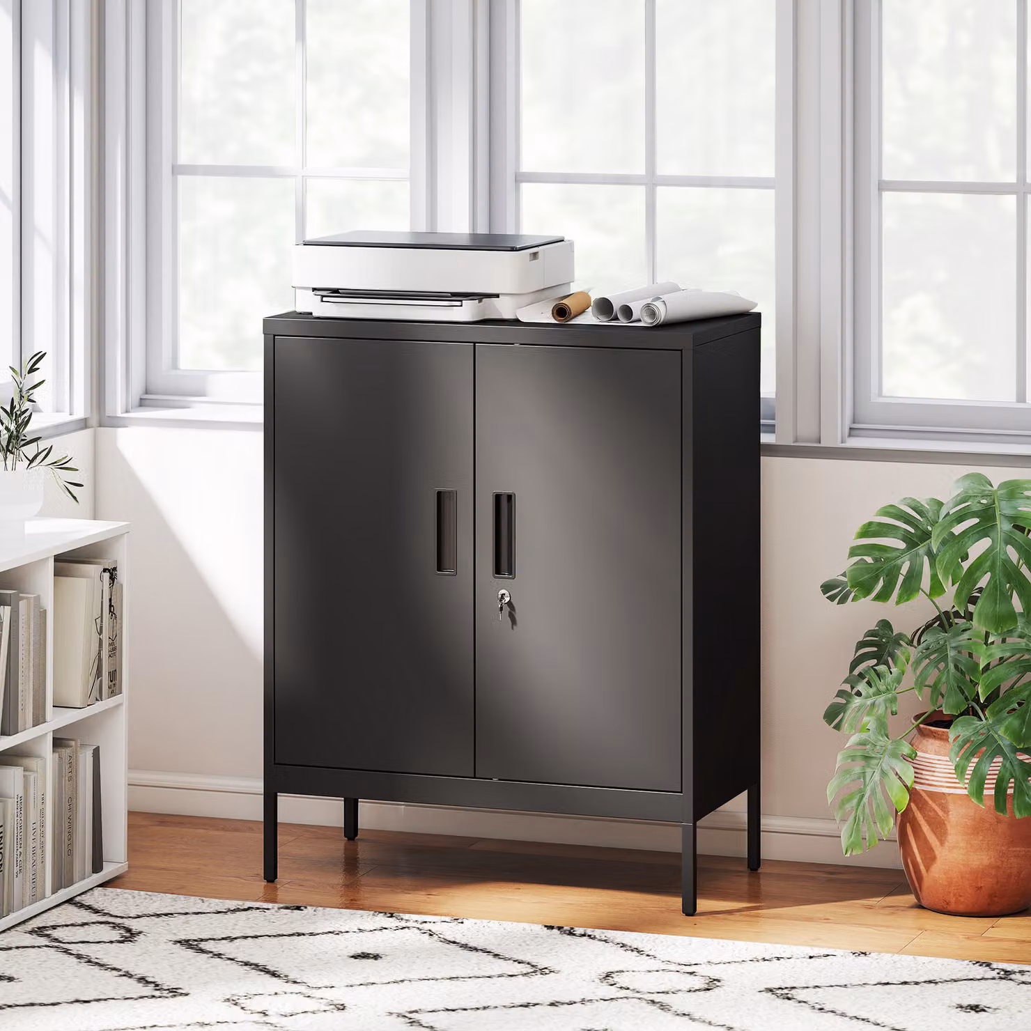 HOMCOM Black Metal Storage Cabinet with Lock and Adjustable Shelves – 2