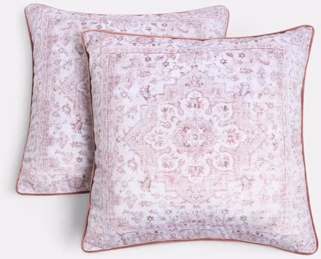 OHS Vintage Floral Printed Square Cushion Covers in Blush Pink