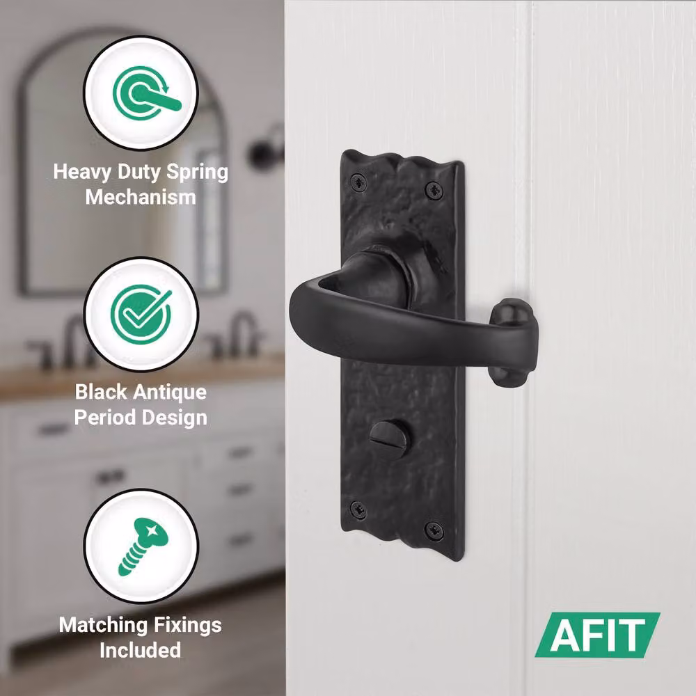 AFIT Black Antique Cast Iron Bathroom Door Handles with WC Lock, 1 Pair, W/H: 15 x 15 cm – 3