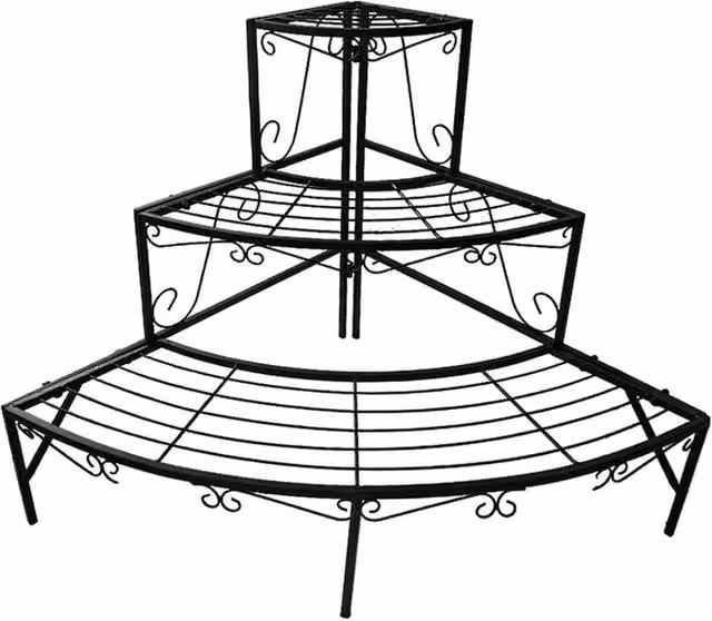 VOGREX 3 Tier Metal Corner Plant Stand in Matt Black for Garden and Balcony