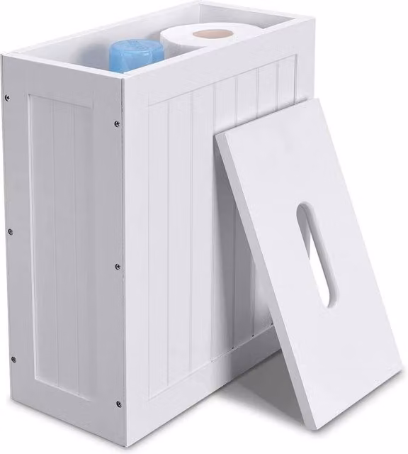 Nordara White Slimline Multi Purpose Bathroom Toilet Storage Tidy Box with Lid, W/D/H: 17.0 x 31.0 x 33.0 cm