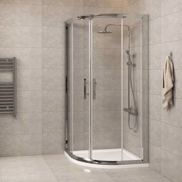 Imperial Quadrant Corner Shower Enclosure with Double Sliding Doors, 6mm Transparent Glass, Silver Finish, W/D: 100 x 100 cm