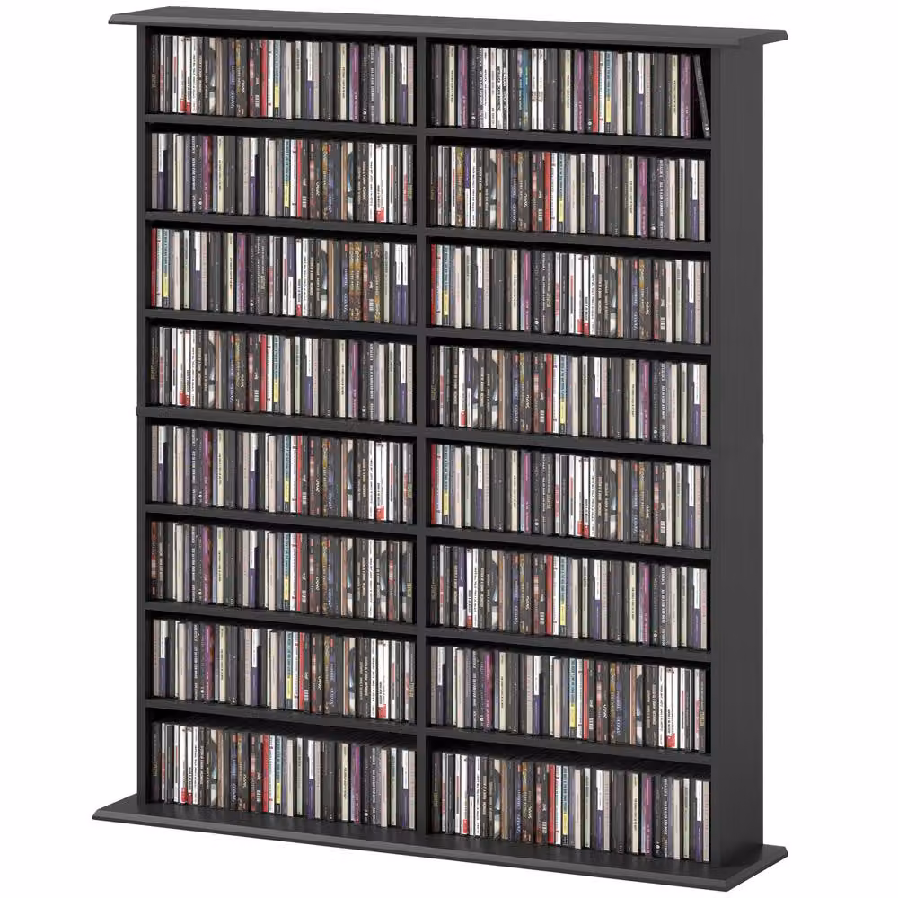 STILVORA Modern Media Shelf in Black with Adjustable Shelves and Media Compartments – 4