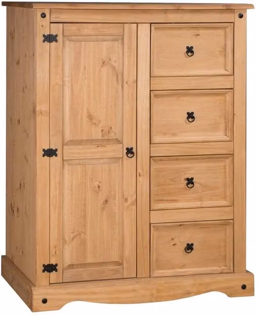 FORGEVIO Natural Mexican Pine Tallboy Wardrobe with Integrated Drawers in Brown – 1