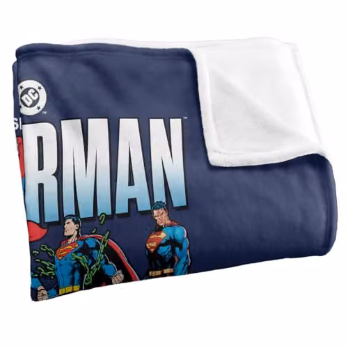 Warner Bros. Superman Across The Years Line Up Super Soft Fleece Throw Blanket, Multicolour, W/D/H: 91 x 147 cm – 2