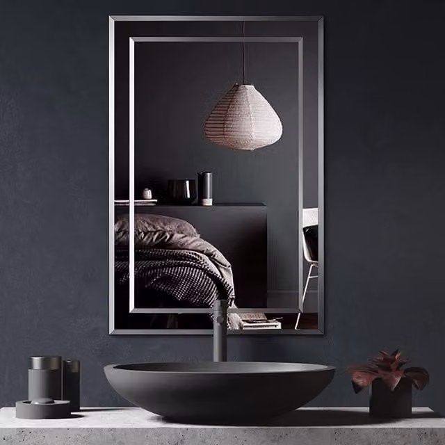 Deenz Double Layer Rectangular Wall Mounted Bathroom Mirror in Silver